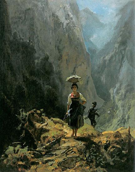 Carl Spitzweg Dirndl und Jager im Gebirge China oil painting art